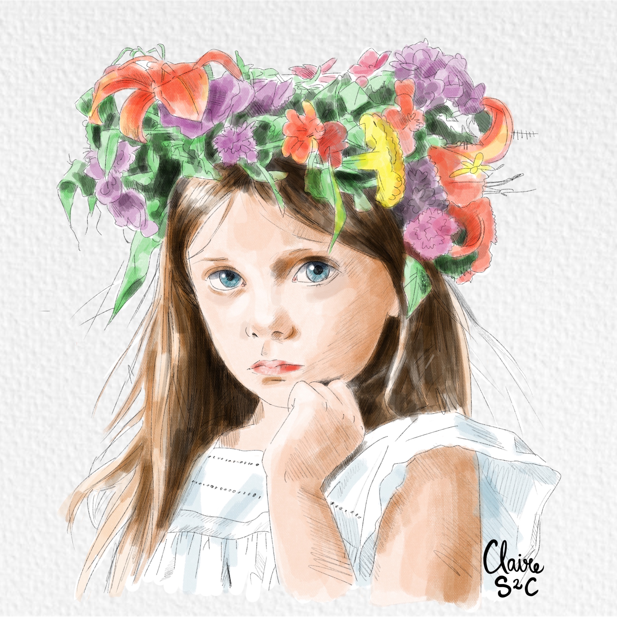 Portrait petite fille couronne de fleur